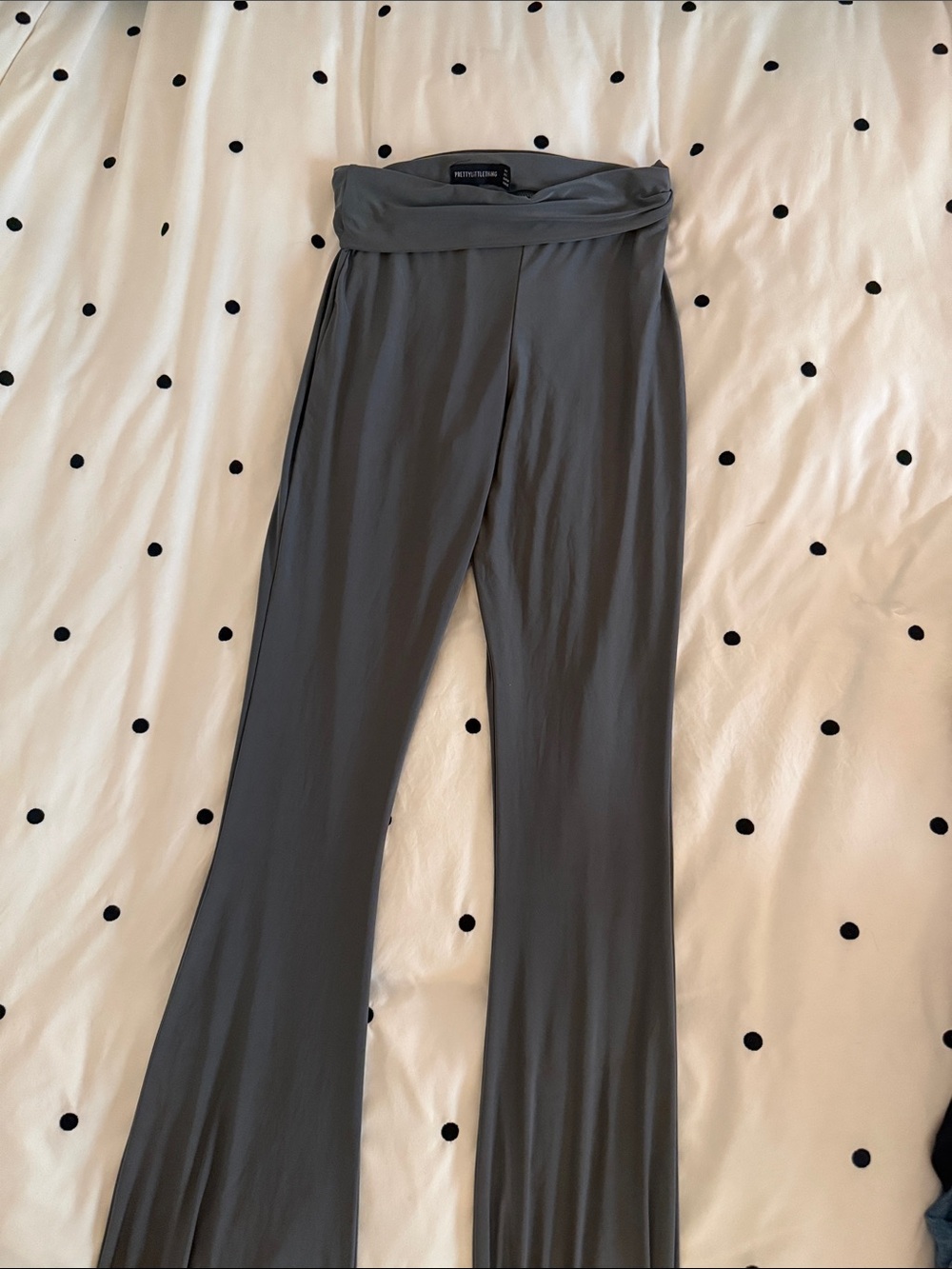 PLT Gray Wide-Leg Fold-Over Waist Pants